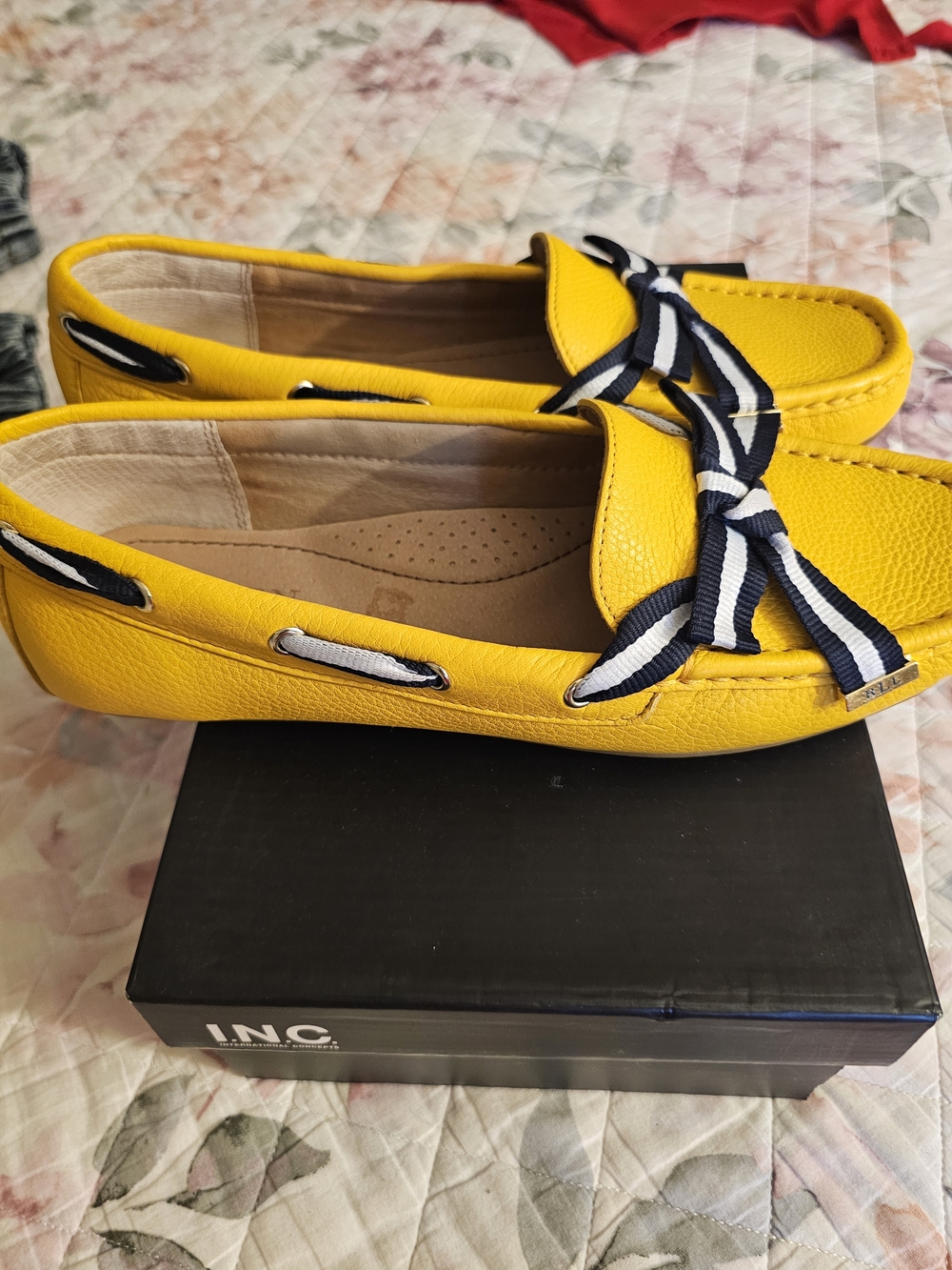 Polo by Ralph Lauren Yellow Leather Ribbon-Trim Loafers